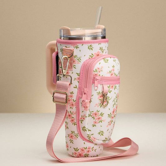 Pink Floral Neoprene Tumbler Carrier