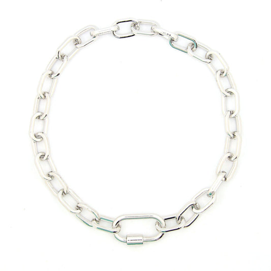 Luxe Link Enamel Chain Necklace, Silver