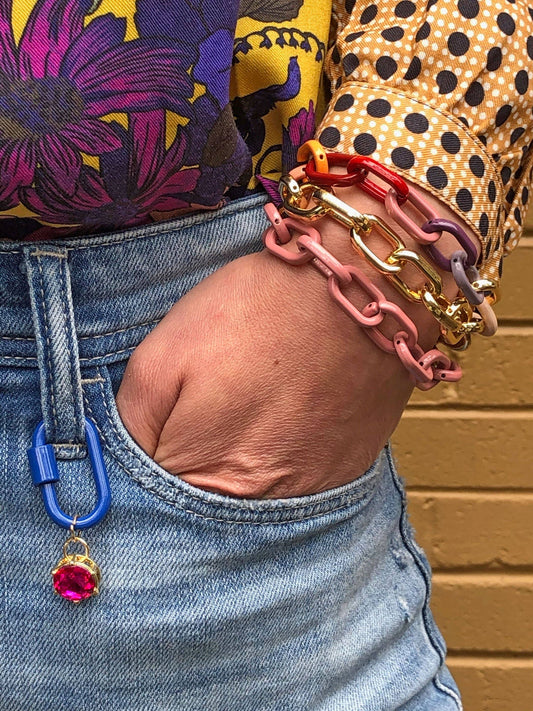 Luxe Link Enamel Chain Bracelet with Carabiner Lock Clasp